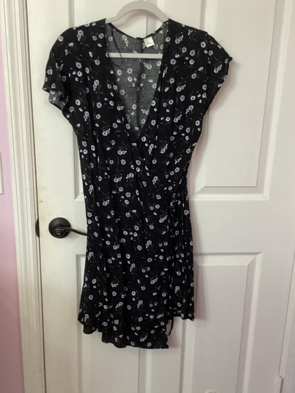 H&M Black Mini Dress with Light Blue Floral Print